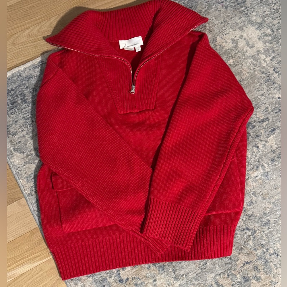 Anthropologie Women’s  Red Quarter Zip-Up Sweater
